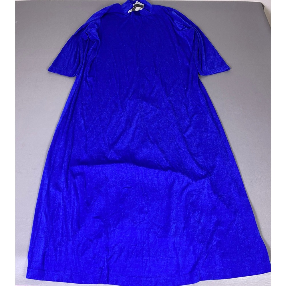 Vintage Carolyn Strauss Dress Plus 1X Royal Blue‎ Slinky Knit Mock Neck A-Line